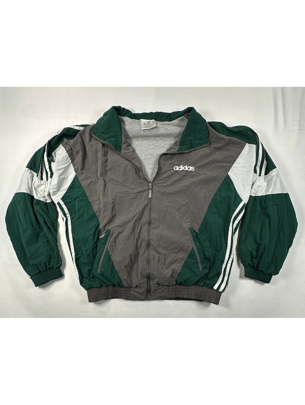 Vintage 90s Adidas Training Windbreaker Jacket XL Green Gray Colorblock Full Zip